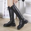 New Women's Mid Calf Boots Padded Shoes Knee High Winter Sneakers Punk Style Military Casual White Black Lucury Platform Woman