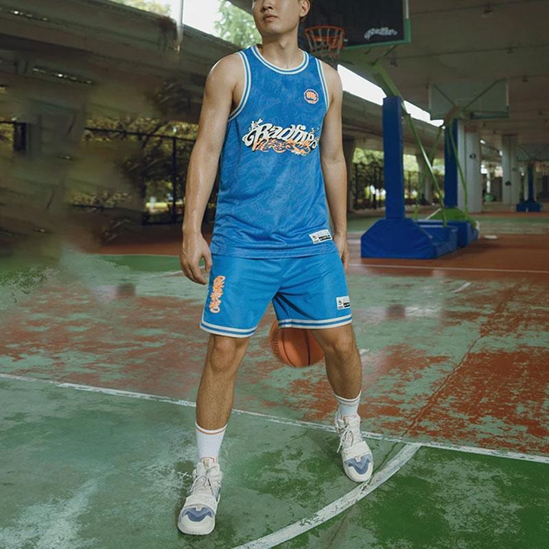 Баскетбольные шорты Li Ning Badfive Seven City Collaboration с принтом китайских иероглифов, быстросохнущие, мужские шорты, звездно-синие AAPT727-2