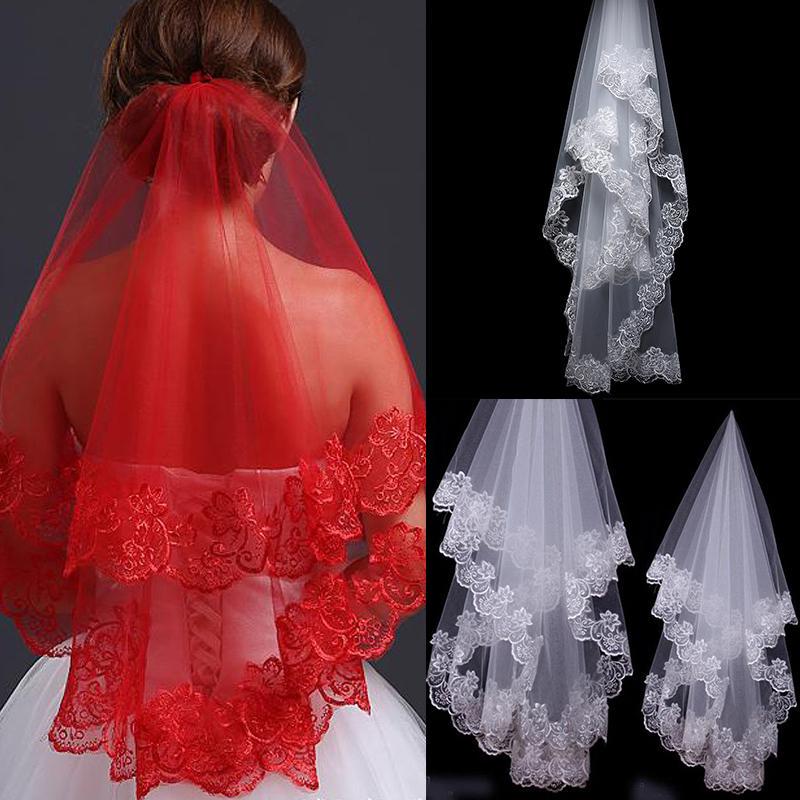 Wedding Accessories Short Wedding Veil White Ivory One Layer Bridal Veil Appliques Lace Edge