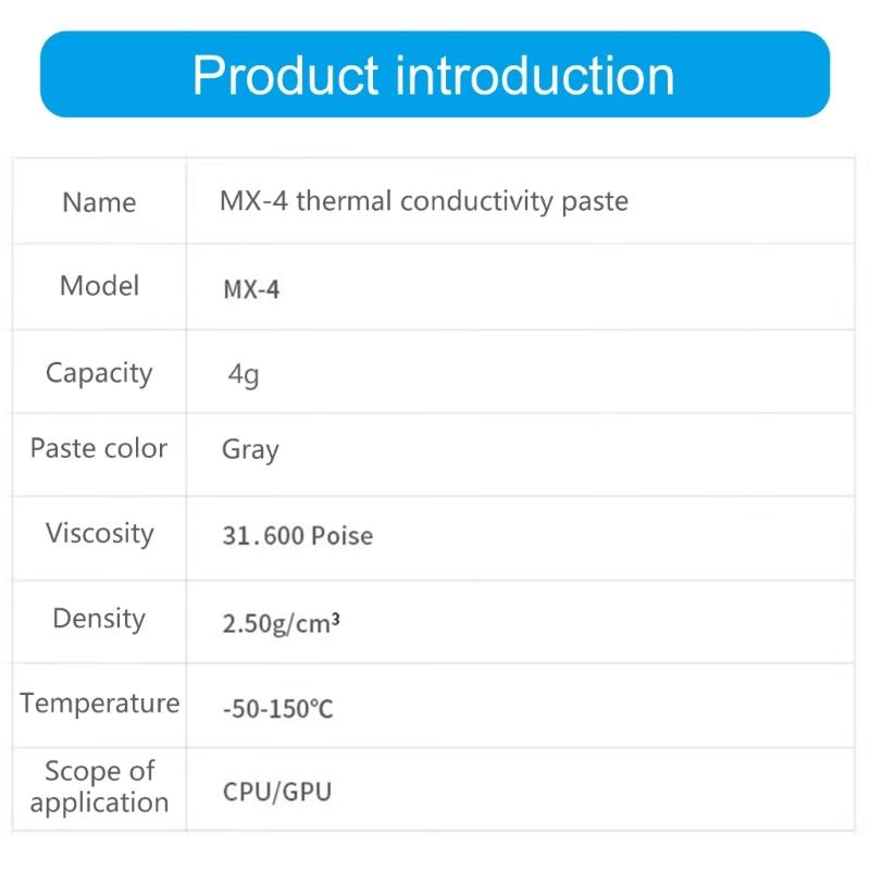 Термопаста MX4 Эффективная теплопроводящая паста 4 г Для универсального использования в ПК и ноутбуках MX-4
