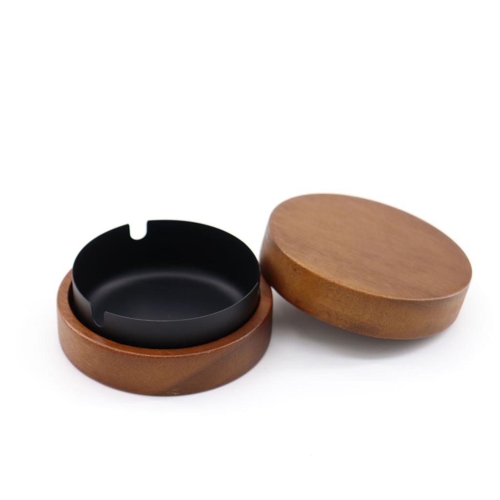 New Handmade Walnut Wood Anti-fly Ash Ashtray Portable with Cover Anti-slip Ash Tray for Home Heat Resistant Smoking Accessories