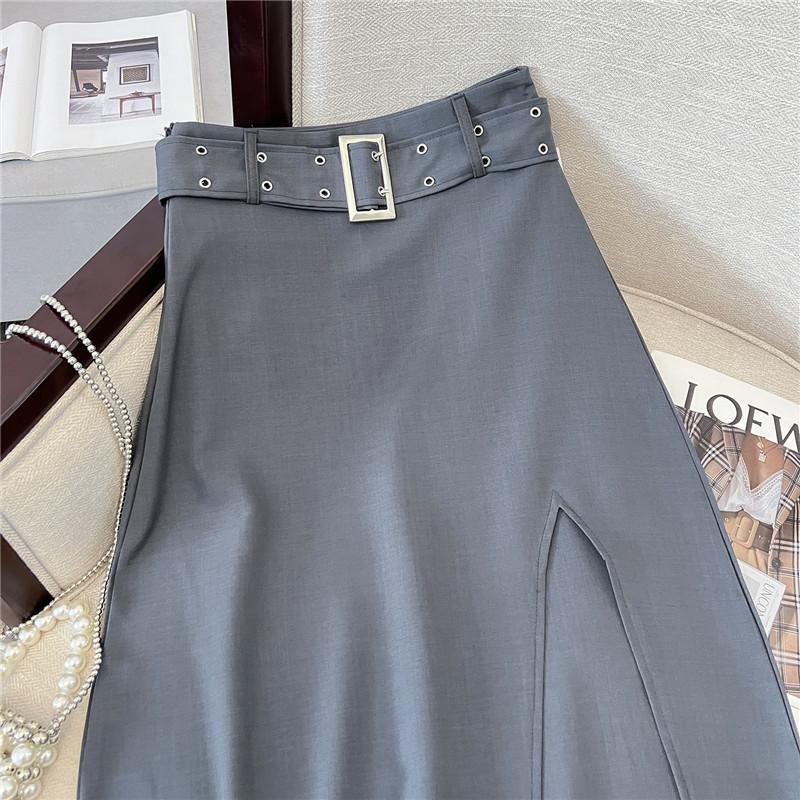 Long Black Skirt Women Streetwear High Waist A-line Belt Slim Irregular Split Sexy Goth Maxi Skirt Autumn Fashion