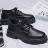 Мужская обувь, черные модные деловые кожаные туфли на платформе, оксфорды, нескользящие, толстые, мужские туфли дерби, мокасины, мужские туфли