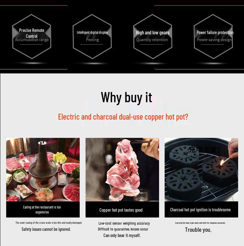 Электрическая фиолетовая медная двухфункциональная кастрюля для хот-пота: Регулируемая температура Шабу-Шабу Баранина Баранина Уголь и Подогреваемая Медная Кастрюля с Вилкой для Домашнего Использования