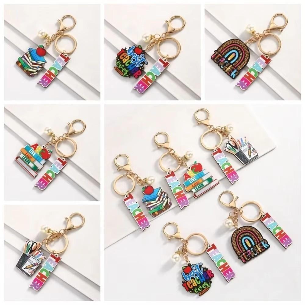 Wooden Material Teacher's Day Keychain Rainbow Colorful English Letter Charm Wooden Keychain Text Keychain Bag Charms