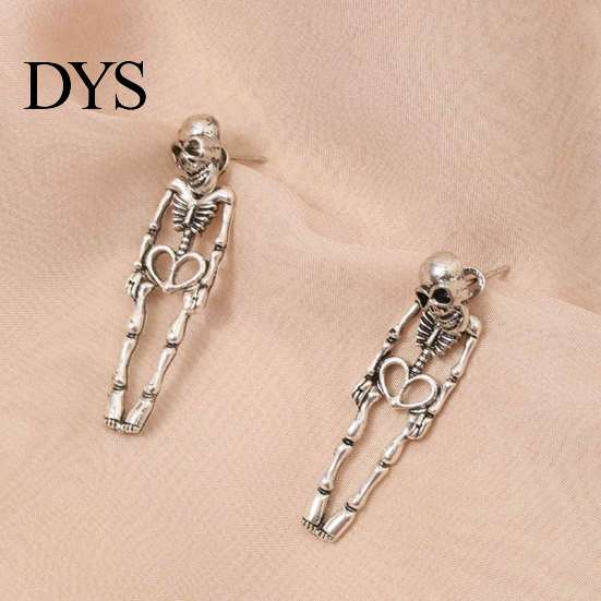 Eye Catching Punk Metal Earrings 2Pcs Skeleton for Women, Gothic Alloy Drop Earrings, Hypoallergenic Retro Dark Style Skull Dangle Halloween