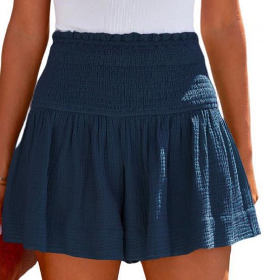 Женские шорты, плиссированные, эластичные, с высокой талией, широкие шорты, повседневные, однотонные, летние, пляжные шорты, легкие, спортивные шорты