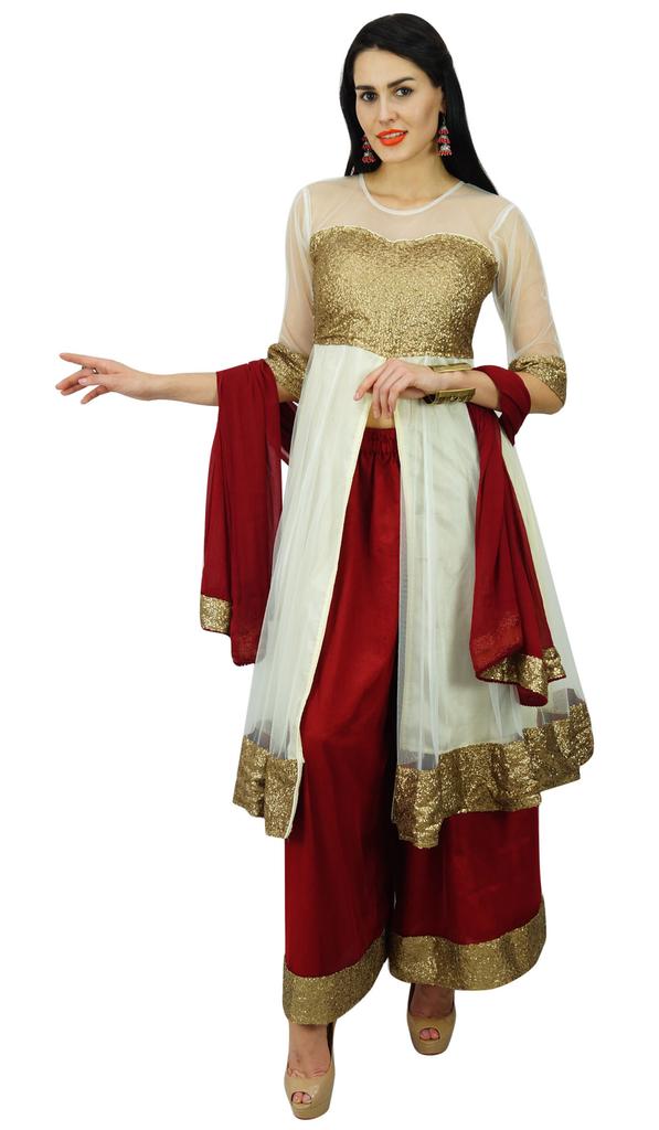 Atasi Женская праздничная одежда из сетки и блесток Anarkali Salwaar Kameez With Palazzo