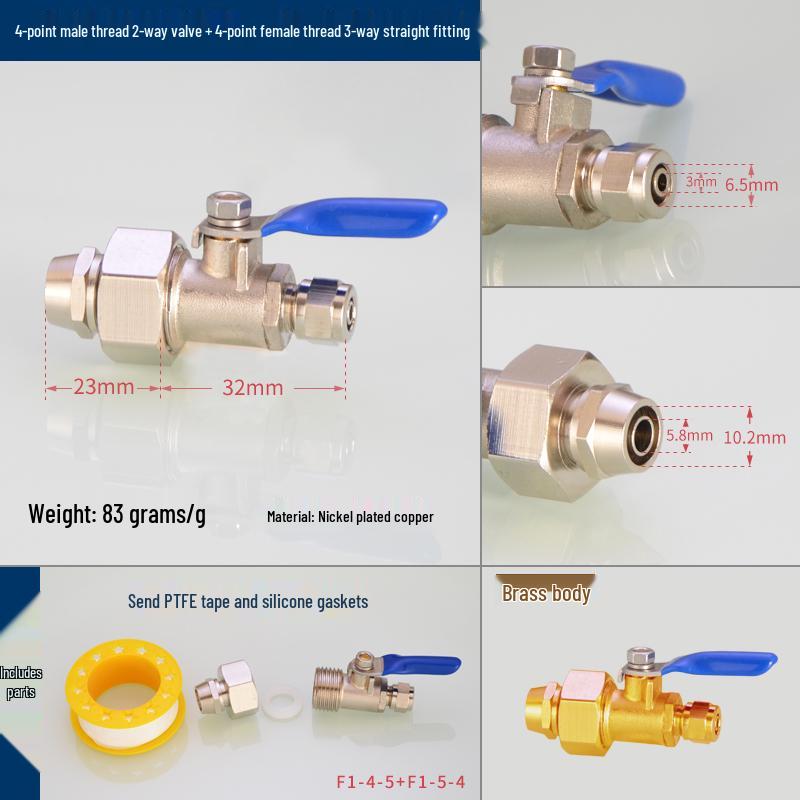 Household Water Purifier Tee Connector 4 to 2 Point Ball Valve for Filter and Dispenser