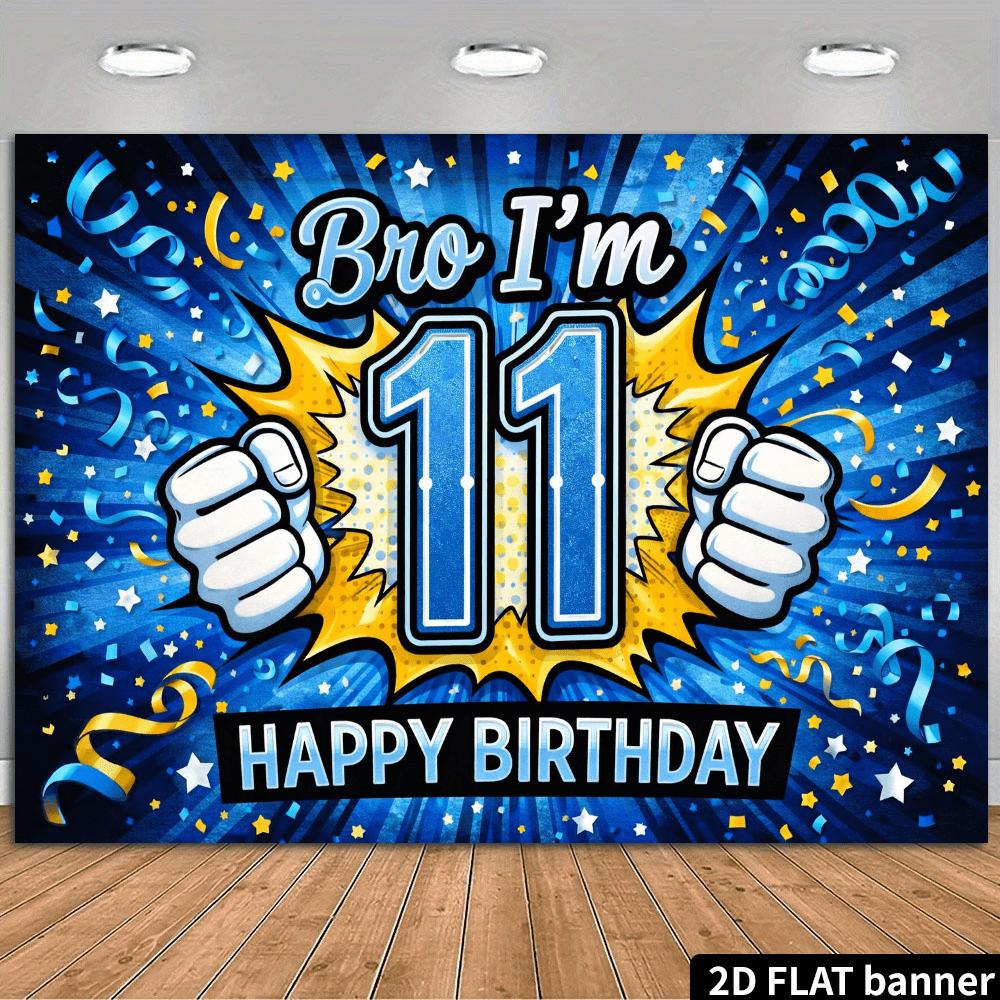 2D plane 11th birthday party backdrop cloth with cartoon style explosion of fists theme
