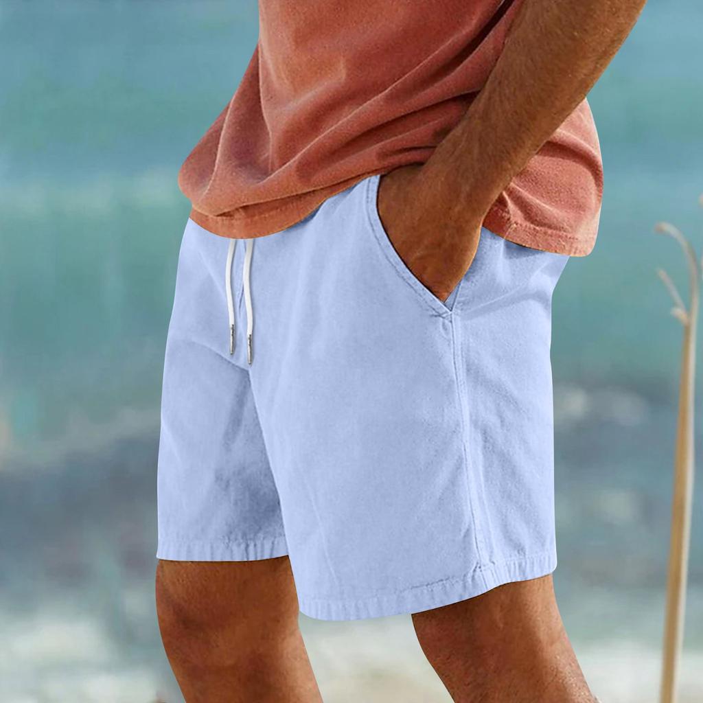 Мужские спортивные хлопковые льняные повседневные свободные шорты Повседневные пижамы с карманами для бега Брюки