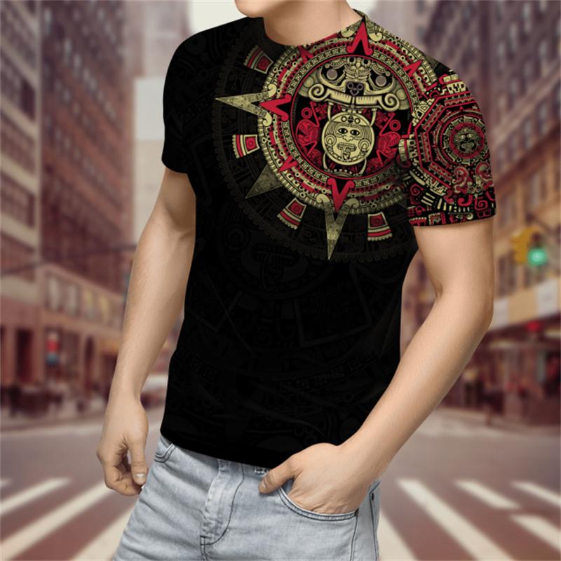 Mexico Aztec Men's T-Shirt, 3D Printed Short Sleeve T-Shirt, Day of Death, Street, Hip Hop, Large, 2023 New