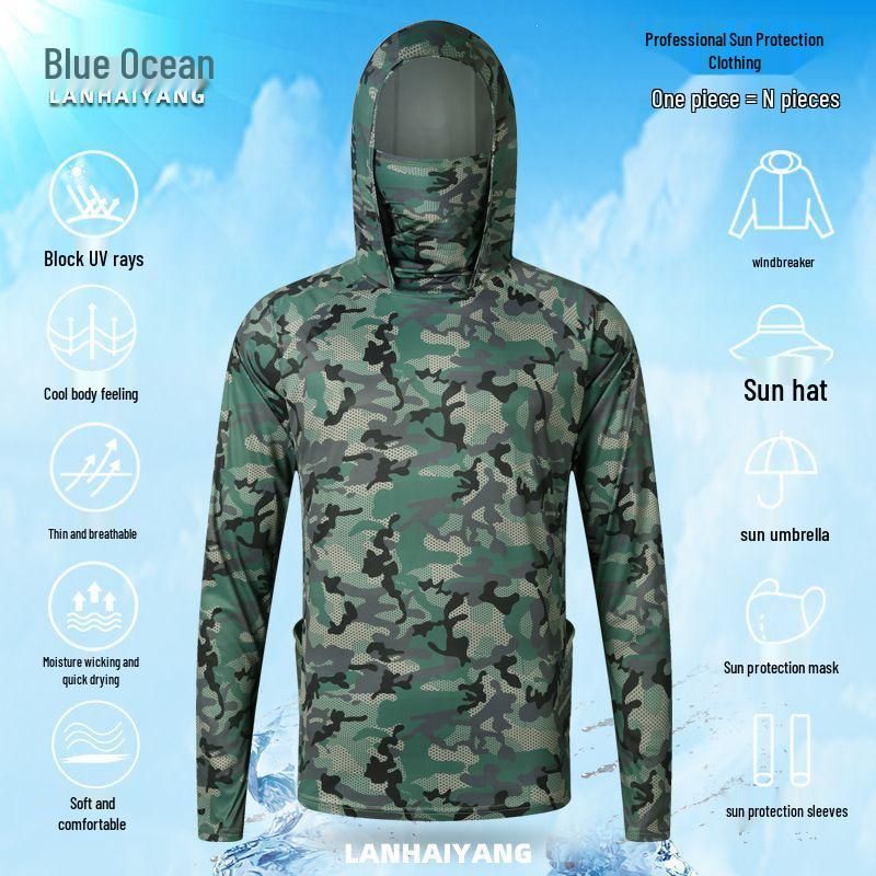 Men’s Outdoor Camouflage Sun Protection Ice Silk Sportswear with Face Covering
