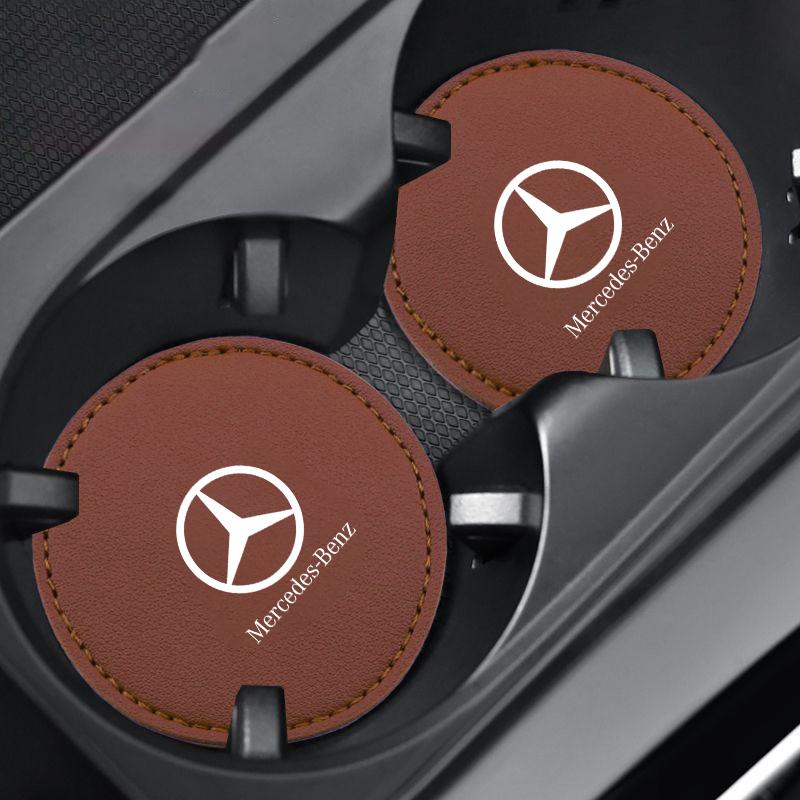 2Pcs Car Non-Slip Mat Waterproof Water Cup Holder Slots Mat Drink Pad For Mercedes Benz W211 W203 W204 W210 W124 AMG W202 W212 CJKLM1