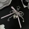 Pearl Ribbon Bow Silver Heart Shaped Keychain Ins Style Key Pendant Women'S Bag Accessories Earphone Box Pendant