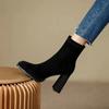 Women's Boots Autumn Ankle Boots Black Suede Women Short Boots Thick High Heel Square Toe Fashion  Platform  2024