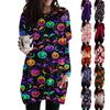 Women's Fashion Casual Long Sleeve Halloween Print Round Neck Double Pocket T-Shirt Top