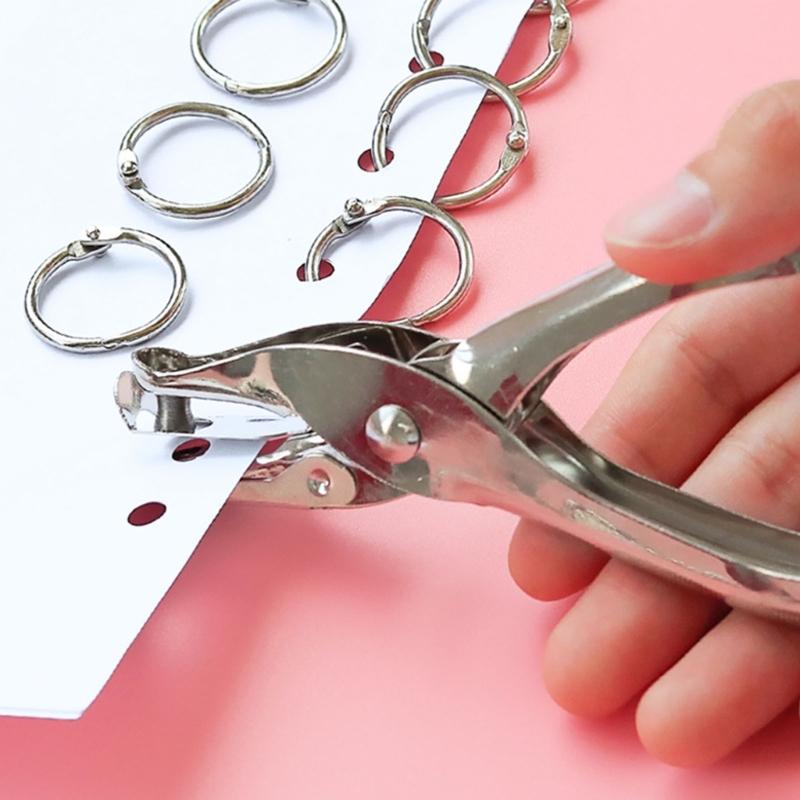 Single Hole Puncher Loose Leaf Binder Rings Small Metal Office Book Rings Single Hole Puncher for Index Cards Scrapbooks