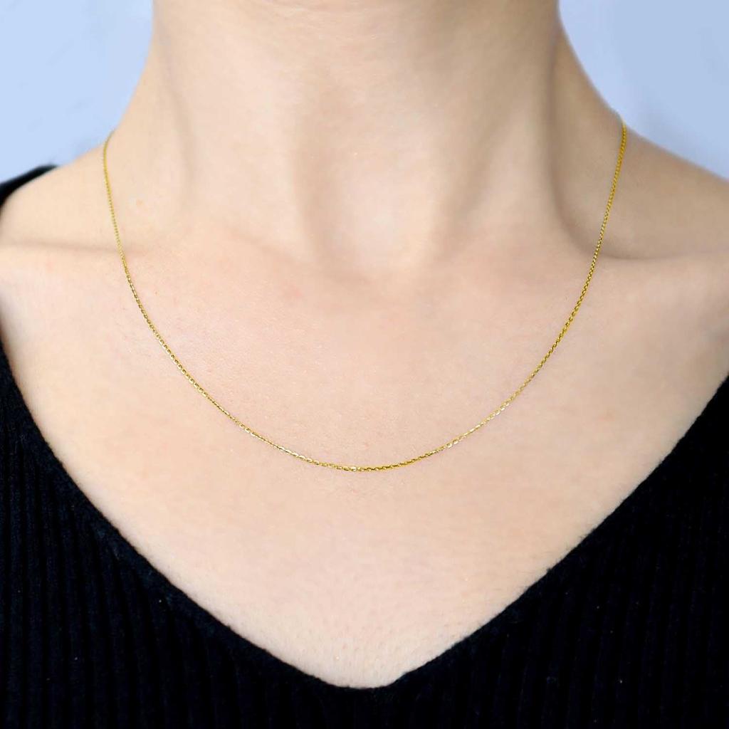Lala Christie Gold Chain Necklace, 18K Gold, Shine Cut Azuki Bean, 0.7mm Wide, Approximately 0.9g, Up To 45cm Long, Adjustable Length, Lc97-0024