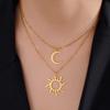 Sun Totem and Moon Pendant Necklace Women Fashion Stainless Steel Clavicle Chain Jewelry Friends Gift