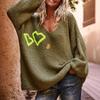New Autumn and Winter Love Pattern V-neck Sweater for Women Casual Loose Long-sleeved Pullover Knitted Sweater