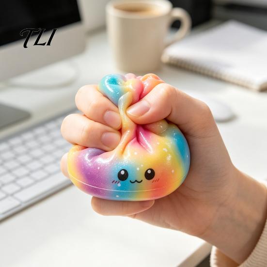 Relaxing Toys for Office Desk Colorful Bun Squeeze Toy, Soft Sensory Fidget Cute Hand Therapy Exercise Tools Stress Relief Toy Adults Kids Anxiety