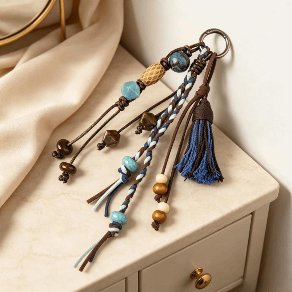 Tassel Tassel Handwoven Rope Keychain Beaded Handwoven Rope Lanyard Bag Hanging Decor Car Keychain