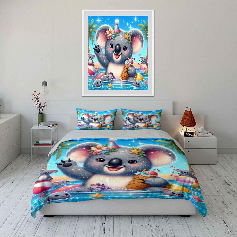 Cute Cartoon Koala Bedding Set Bedding Duvet Cover Set Duvet Cover Pillowcases (1 * Duvet Cover 2 * Pillowcases, without duvet insert)