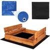 Деревянный песочница - SPRINGOS - 120x120 см - Складные скамейки (крышка) - Геотекстиль и брезент