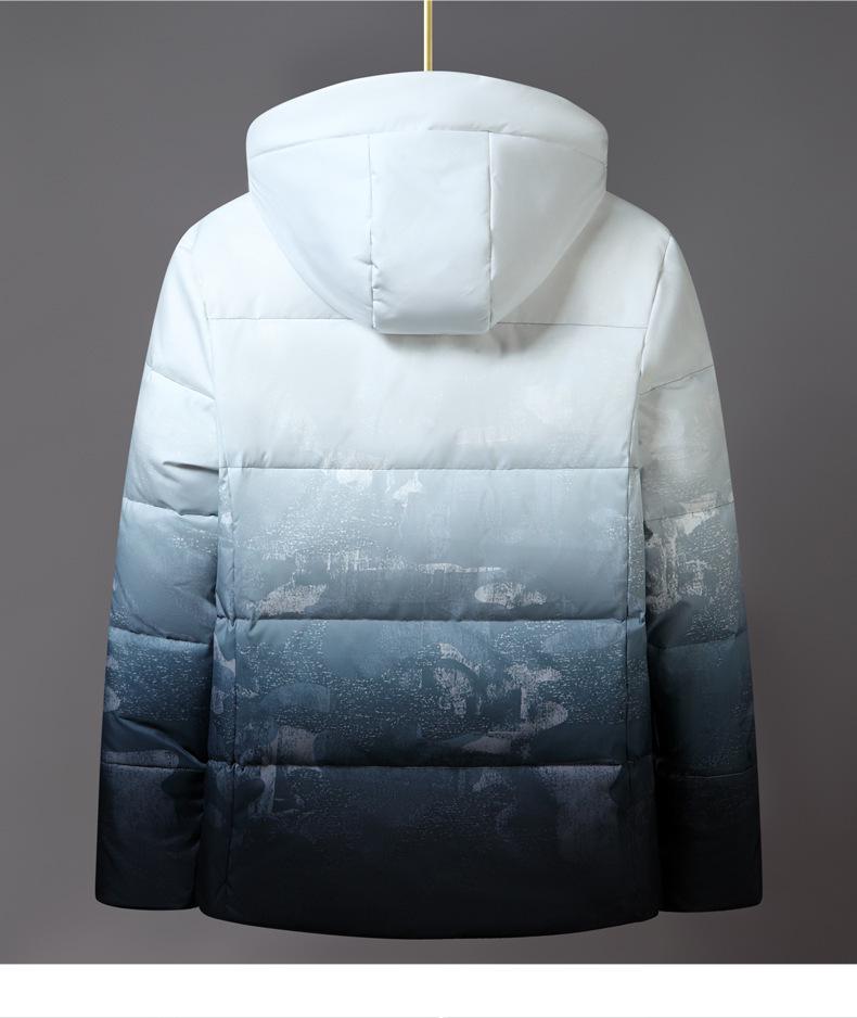 Мужская градиентная зимняя куртка на белом утином пуху - Толстая, теплая, модная студенческая куртка с капюшоном