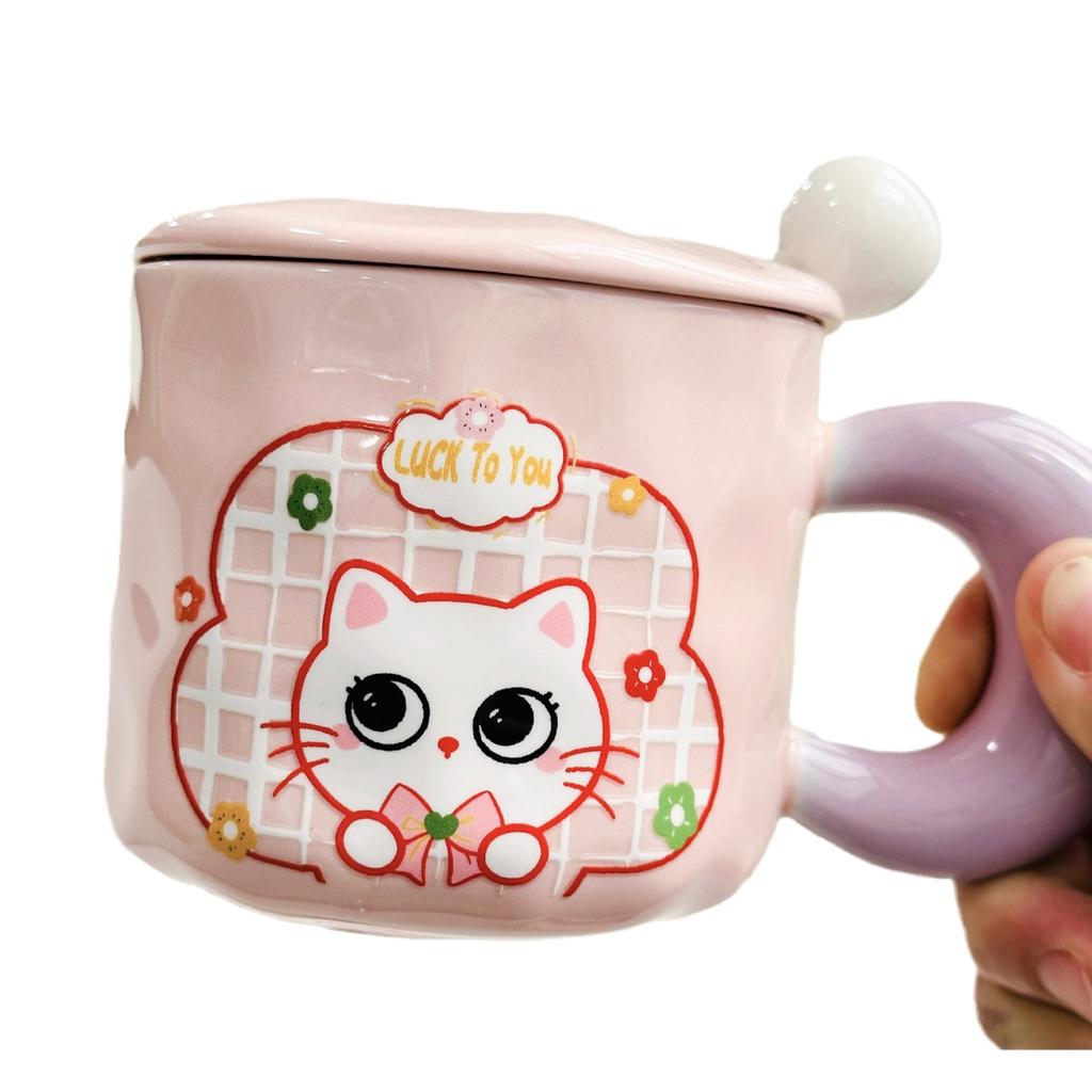 Small Fresh Cat Ceramic Cup for Home Use High Value Cartoon Mug with Cover Spoon Wedding Souvenir Gift Cup