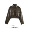 Araltay New Arrival Fashion Style Women's Clothing Fashion All-Match Minimalist Pure Color Long Sleeves Imitation Leather Short Coat 4749701