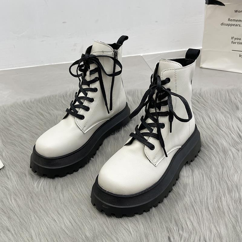 Модная обувь, армейские короткие туфли на толстой подошве для женщин, рабочие ботинки, кроссовки, женские ботильоны, черные, панк-стиль, кожа, белая платформа, искусственная кожа