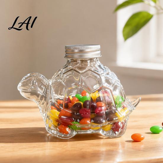 Glass Cookie Jar with Lid Candy Jar Cute Owl Dog Turtle Cat Shape Container Airtight Lid Moisture Proof Moisture-proof for Pet Snack Storage