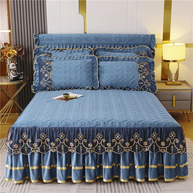 Luxury Winter Bedspread On The Bed Thick Home Lace Bed Skirt-style Bed Sheets Embroidery Cotton European-style Bed Spreads
