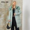 PINK CHIC 2023 New Winter Coat Women Down Jackets High Quality Fur Collar Warm Hooded Long Version Parka Female W6607