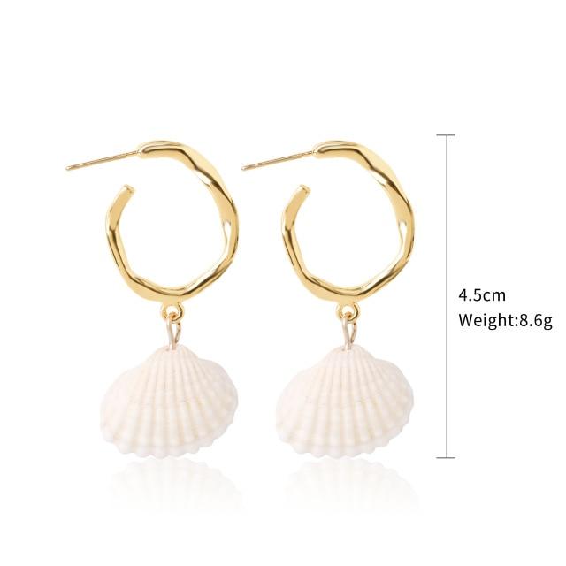 Bohemian White Shell Stud Earrings for Women Girls Cute Brincos Gold Dangle Earrings Fashion Jewelry Gifts for Girlfriend