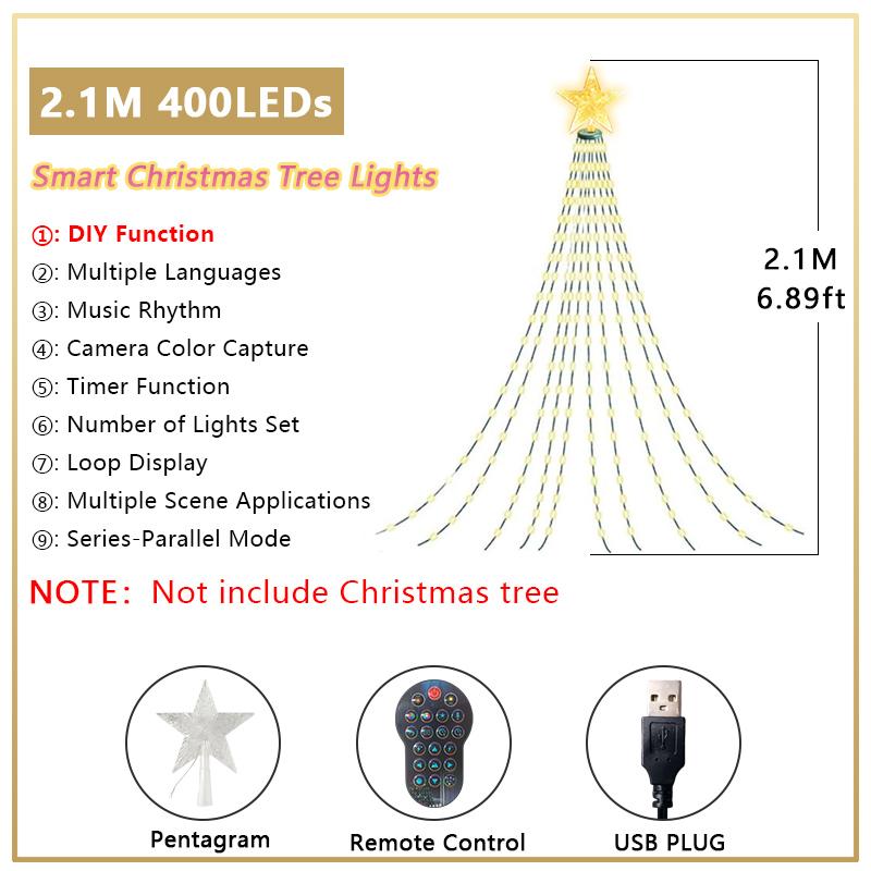 400LED Smart RGB Christmas Tree String Lights 16 Milion Adjustable Colors LED Fairy Lights IP67 Waterproof for Indoor Outdoor Xmas Tree Decor