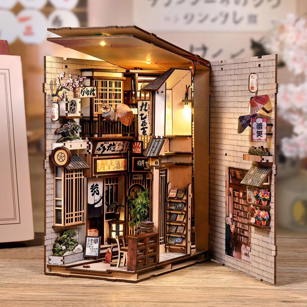 CRESYMME Миниатюрный кукольный домик книжный уголок набор деревянный DIY 3D хобби ручная работа (Переулок Ожидания Кошек)