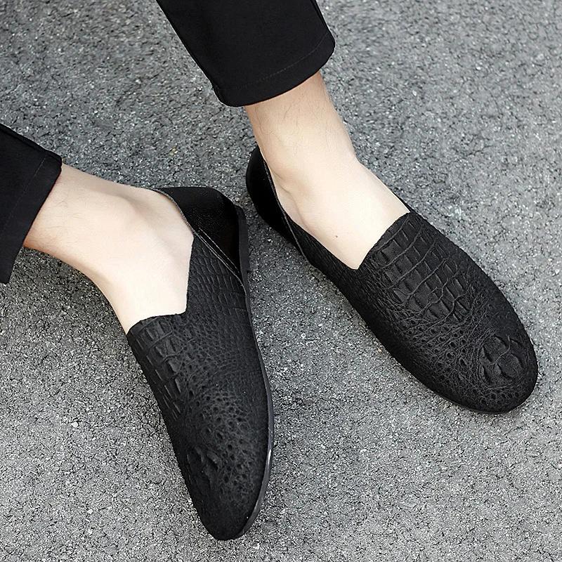 Модные мужские туфли-лоферы из натуральной кожи класса люкс, модные повседневные туфли без застежек, легкие, удобные, изготовленные на заказ туфли из крокодиловой кожи