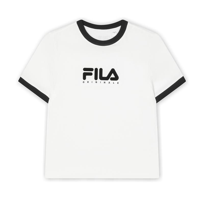 Fila Женская футболка-пуловер с круглым вырезом и принтом логотипа-буквы Облачно-белый F11W429113FWT