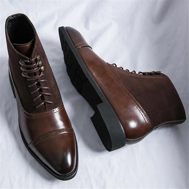 Men's Boots British Style Business Leather Boot Fashion Pointed Lace Up Ankle Boot Casual High-top Boots for Men Punk Rock Boots