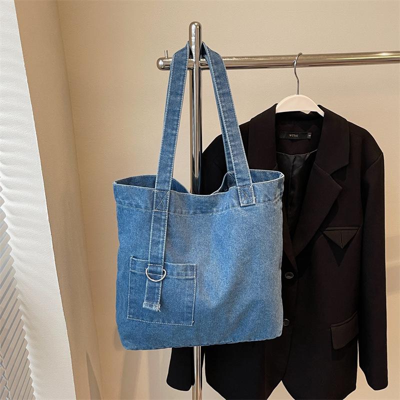 Ретро-сумка из денима, женская сумка через плечо, большая вместимость, портативная сумка для покупок, нишевая литературная японская и корейская повседневная универсальная сумка-тоут