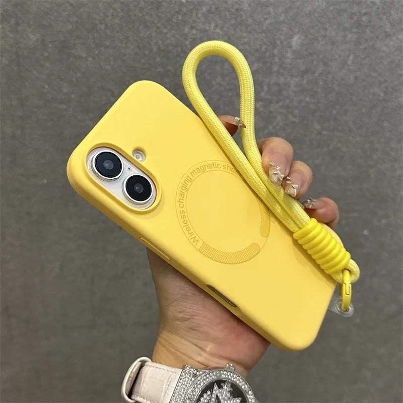 Чехол-шнурок из жидкого силикона с поддержкой MagSafe для iPhone 17 16 15 14 11 Pro Max Plus Подкладка из микрофибры Магнитный бампер