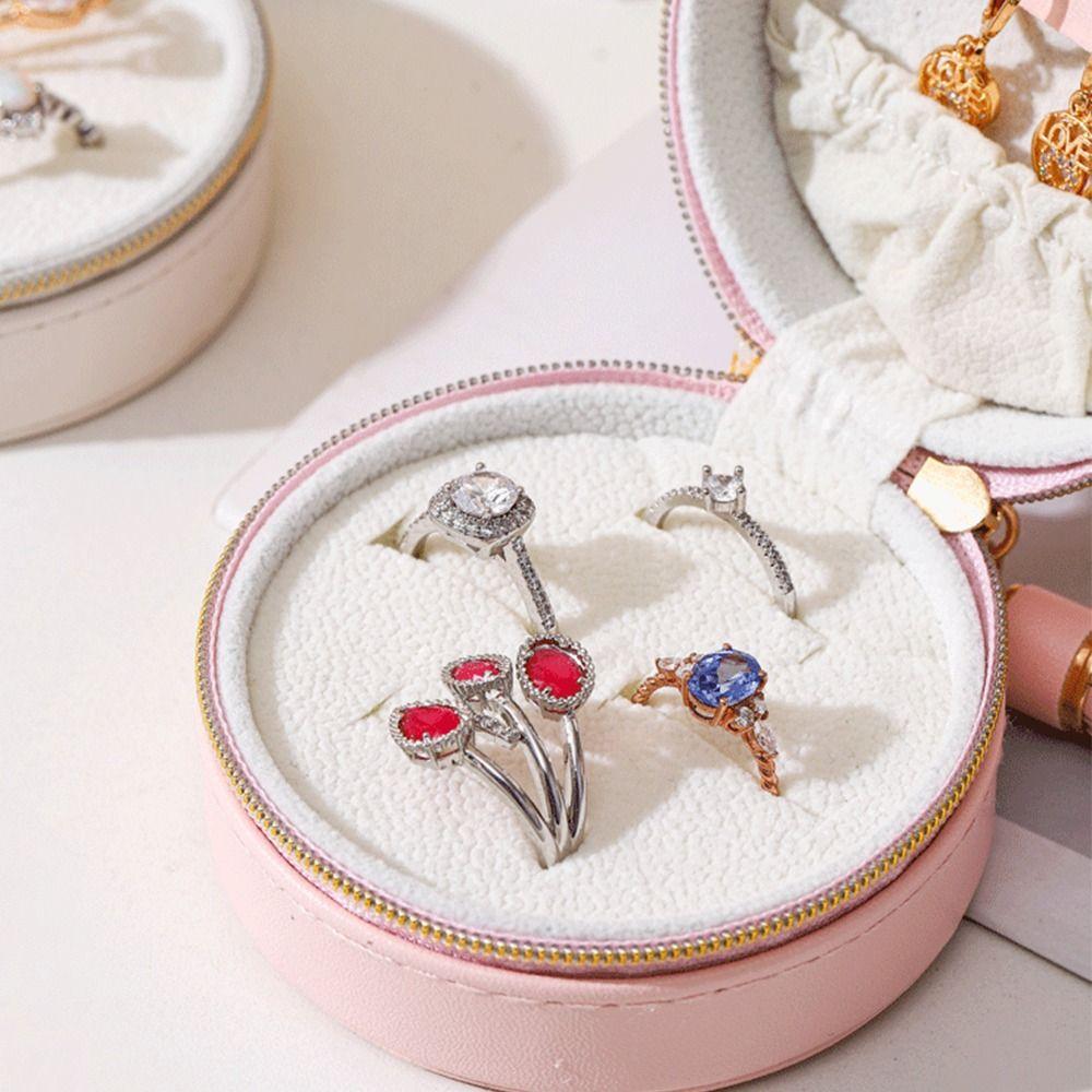 Однотонная шкатулка для хранения украшений Круглая шкатулка для ожерелий и колец Простой органайзер для серег Девочки