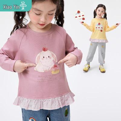 Хлопковая футболка с длинным рукавом и мультяшным принтом для девочек Little Yinman
