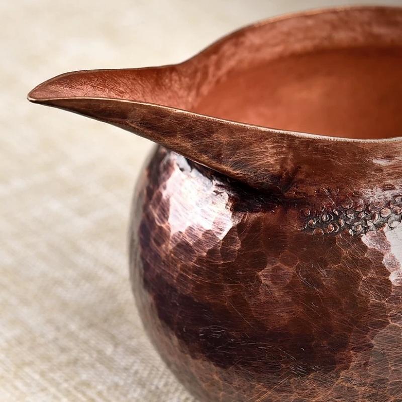 Vintage Pure Copper Coffee Cup,Hammer Texture Weave Pointed Mouth Handle 100 ml Milk Water Mug,Handcrafted Tea Tumbler Drinkware