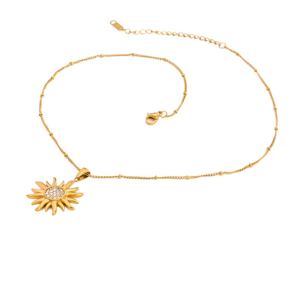 Waterproof Vintage Sun Pendant Necklace Gold Color Sun Flower Geometric Neck Chain Women