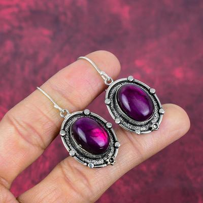 Серьги с розовым лабрадоритом, драгоценные камни, серьги из стерлингового серебра 925 пробы, подарок для женщин, серьги ручной работы