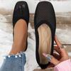 Новые модные дышащие туфли квадратной вязки на плоской подошве, однотонные легкие сетчатые вязанные рабочие туфли для ленивой обуви, туфли на плоской подошве
